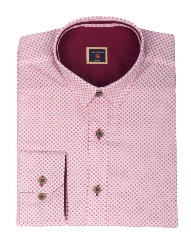 Camisa Manga Larga Estampada Rojo Botón Coco Charretera - Moldería slim