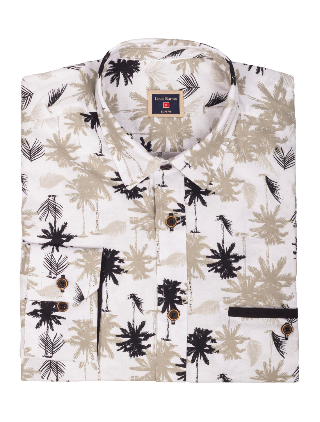 Camisa Manga Larga Print Palmas Negras y Verde - Moldería slim