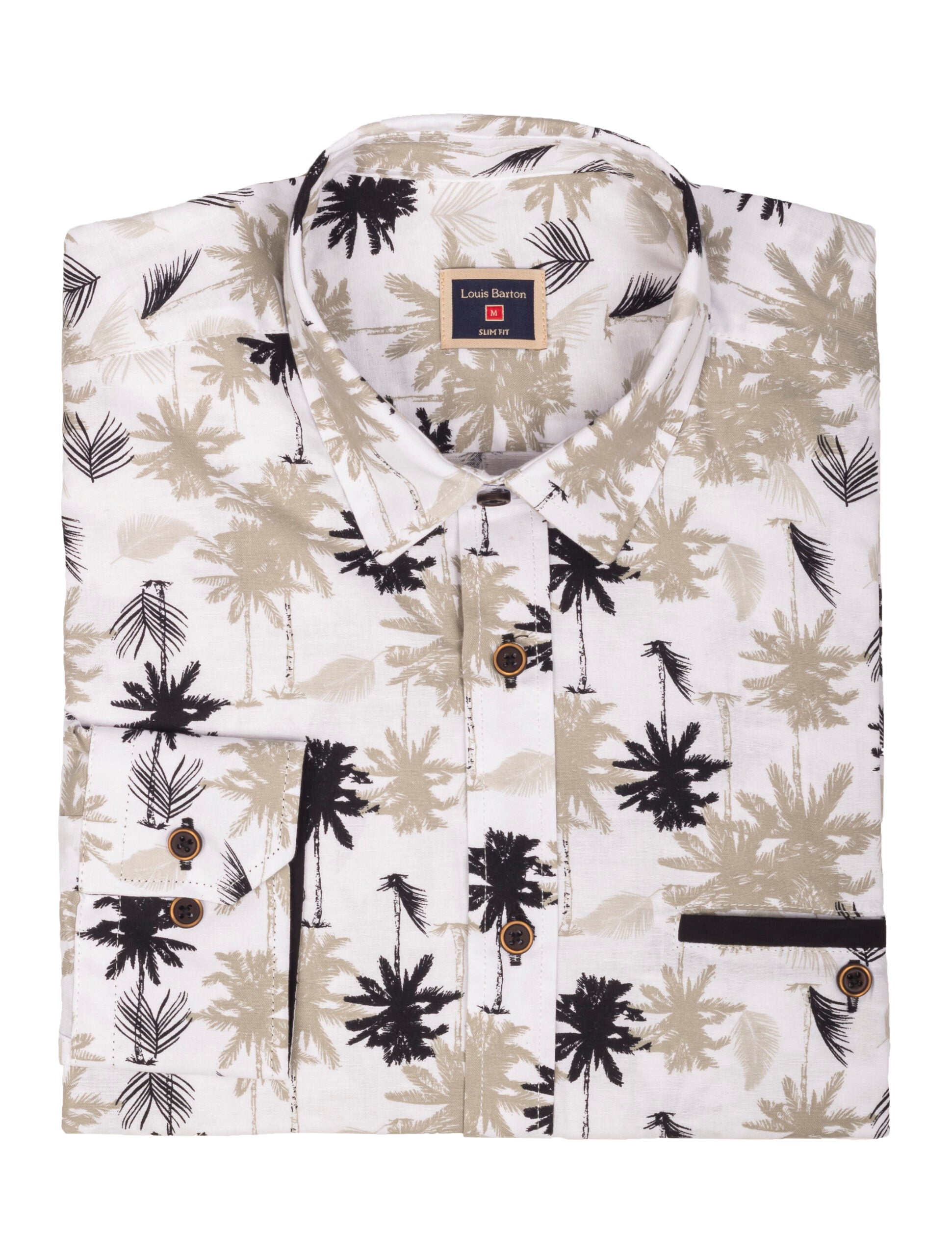 Camisa Manga Larga Print Palmas Negras y Verde - Moldería slim