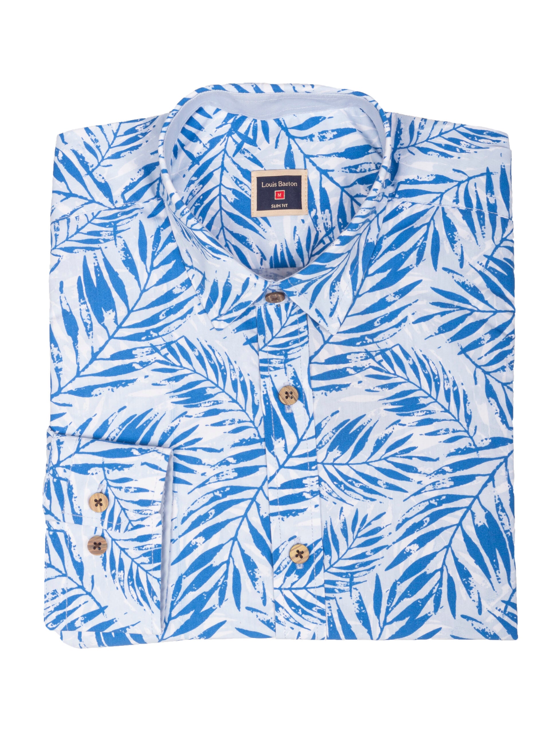 Camisa Manga Larga Estampado Hojas Azules - Moldería slim