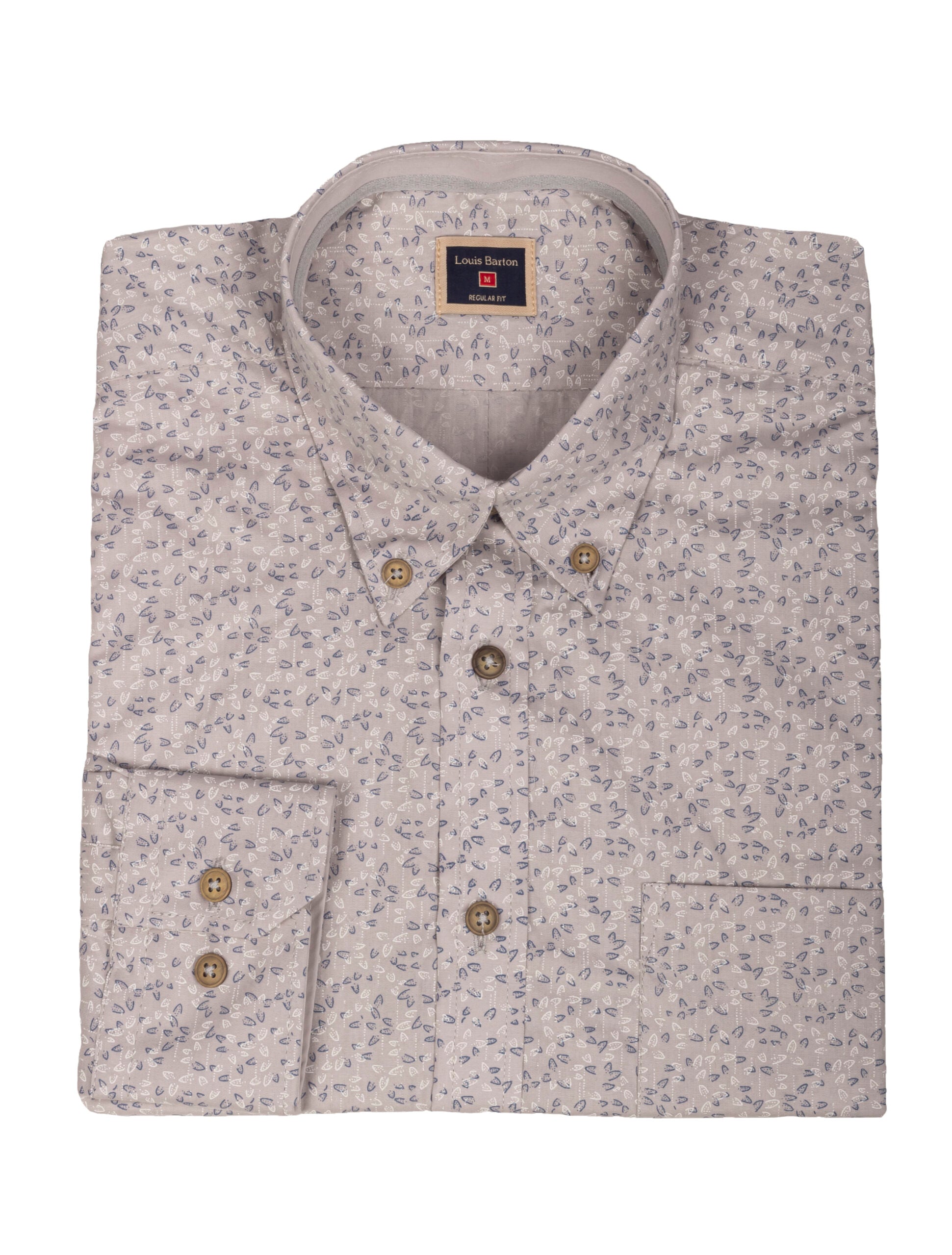 Camisa Manga Larga Gris Claro Miniprint Hojas - Moldería Informal