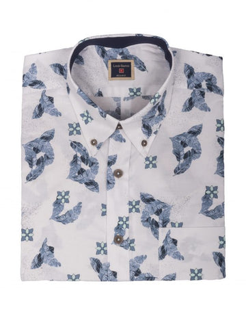 Camisa Manga Corta Flores Hawaianas Azules - Moldería informal