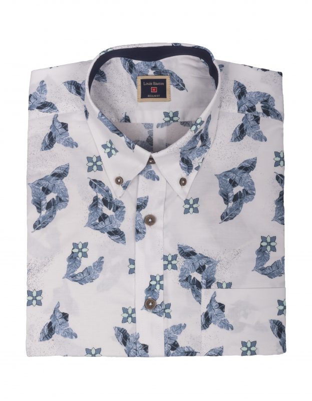 Camisa Manga Corta Flores Hawaianas Azules - Moldería informal