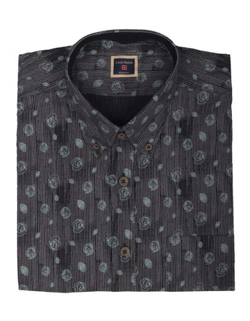 Camisa Manga Corta Gris Rayas Y Flores Abstractas - Moldería informal