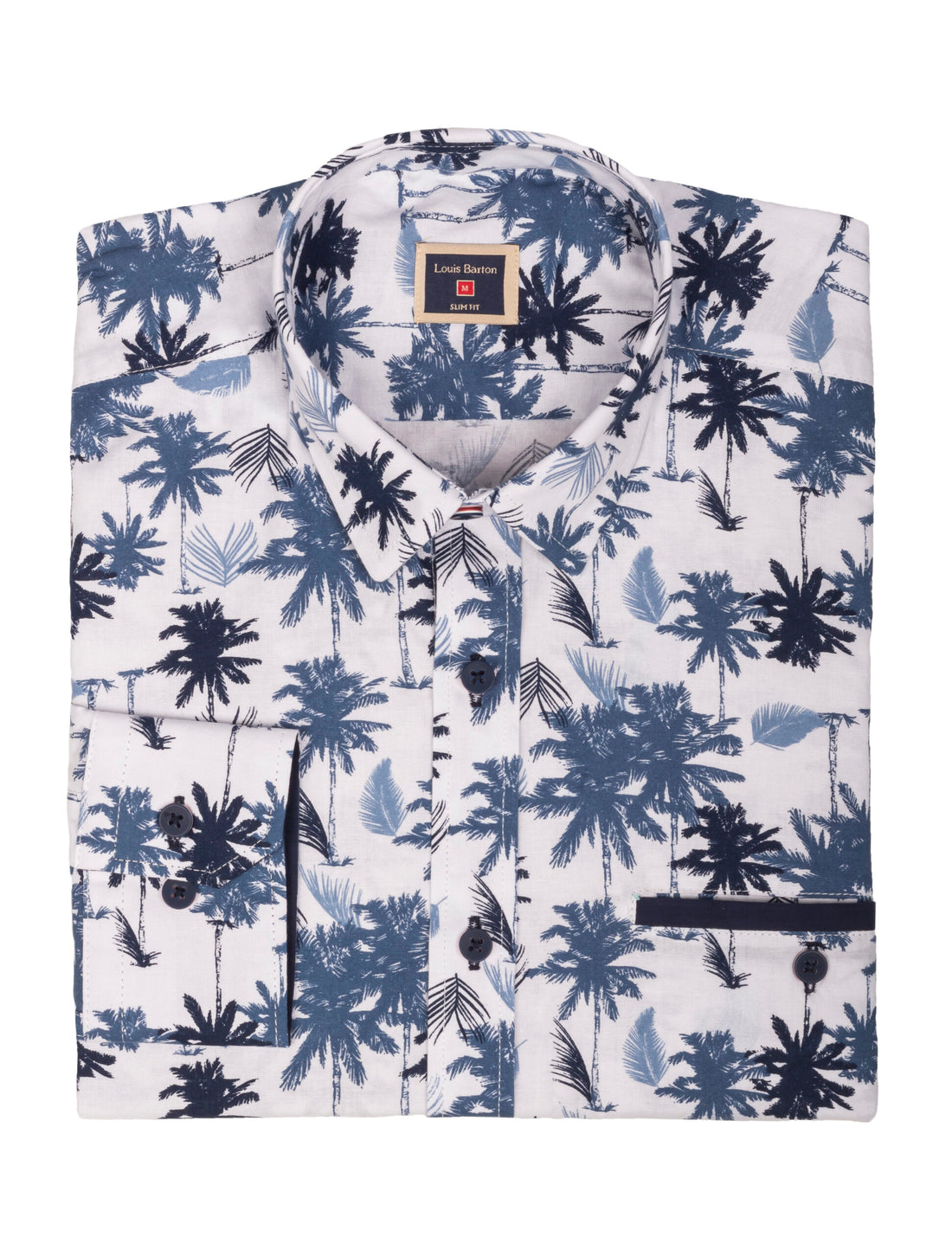 Camisa Manga Larga Print Palmas Tonos Azules