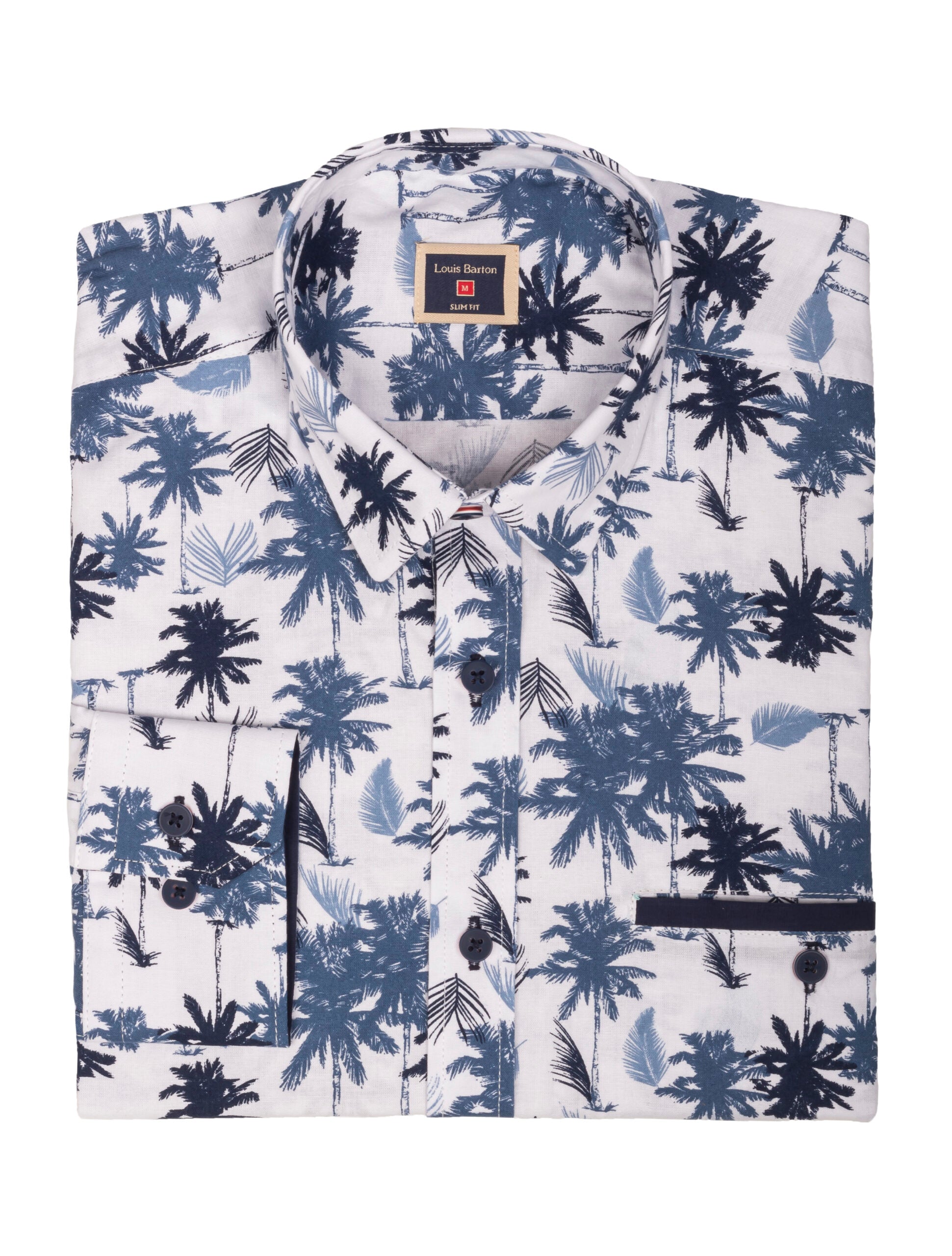 Camisa Manga Larga Print Palmas Tonos Azules