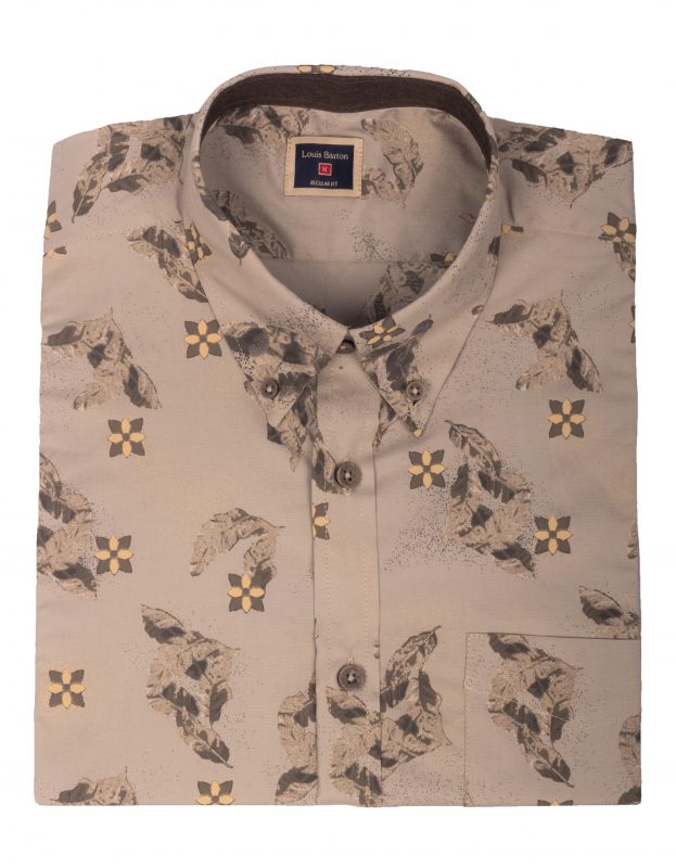 Camisa Manga Corta Café Estampado Flores Y Hojas - Moldería informal