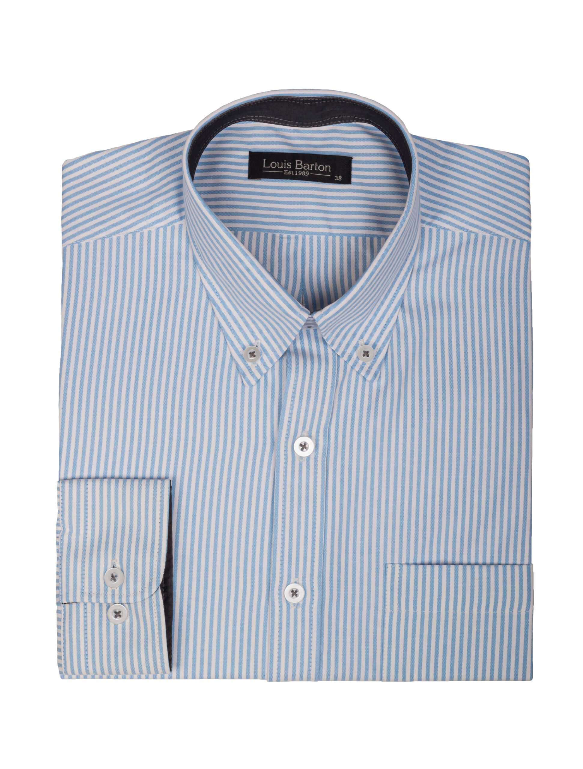 Camisa Oxford Manga Larga Regular Fit Rayas Azul Celeste