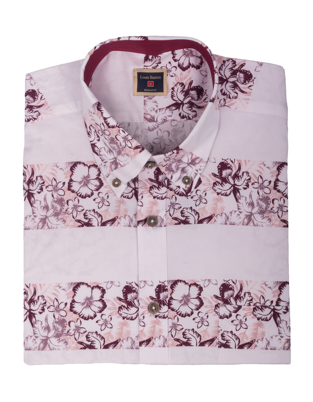 Camisa Manga Corta Franjas Blancas y Franjas Con Flores Vinotinto - Moldería informal