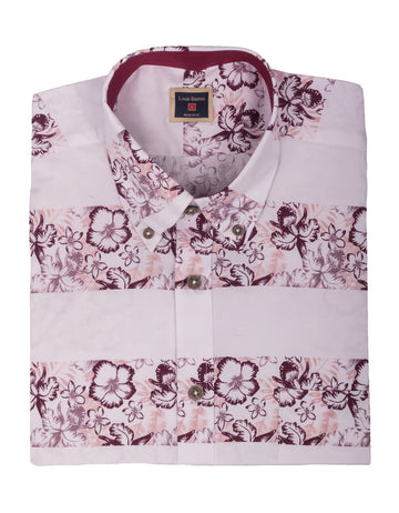 Camisa Manga Corta Franjas Blancas y Franjas Con Flores Vinotinto - Moldería informal