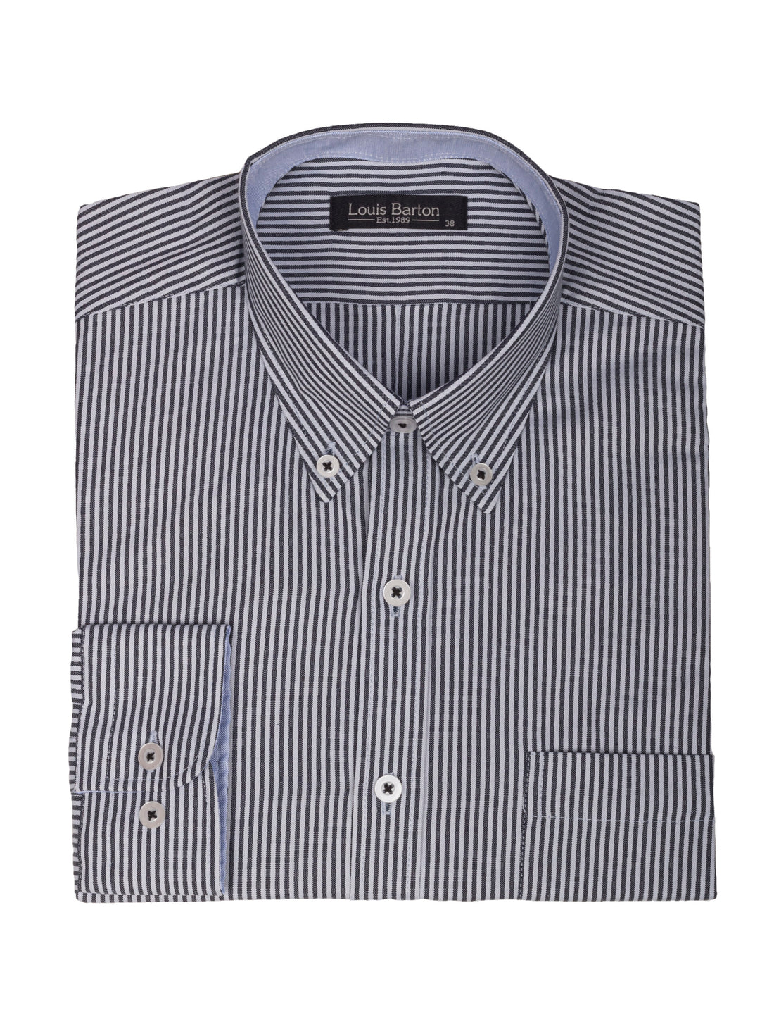 Camisa Oxford Manga Larga Regular Fit Azul Oscuro Rayas Delgadas Negras