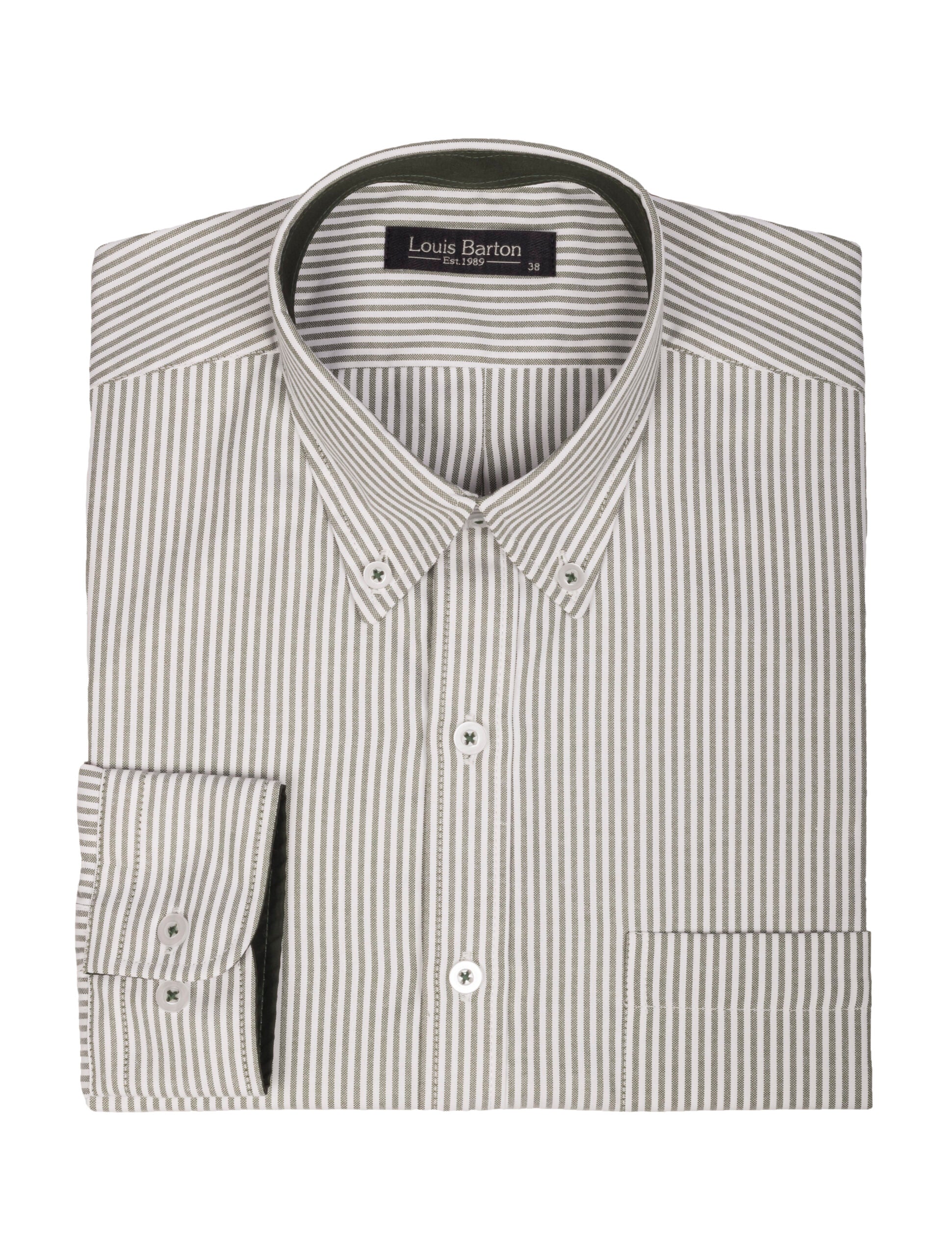 Camisa Oxford Manga Larga Regular Fit Rayas Verdes