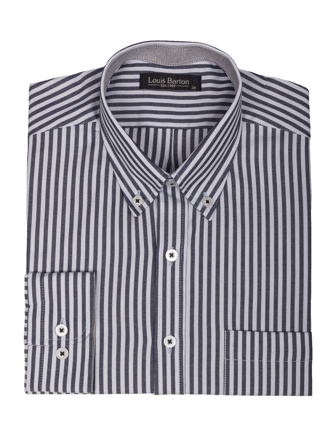 Camisa Oxford Manga Larga Regular Fit Azul Oscuro Rayas Gruesas Negras
