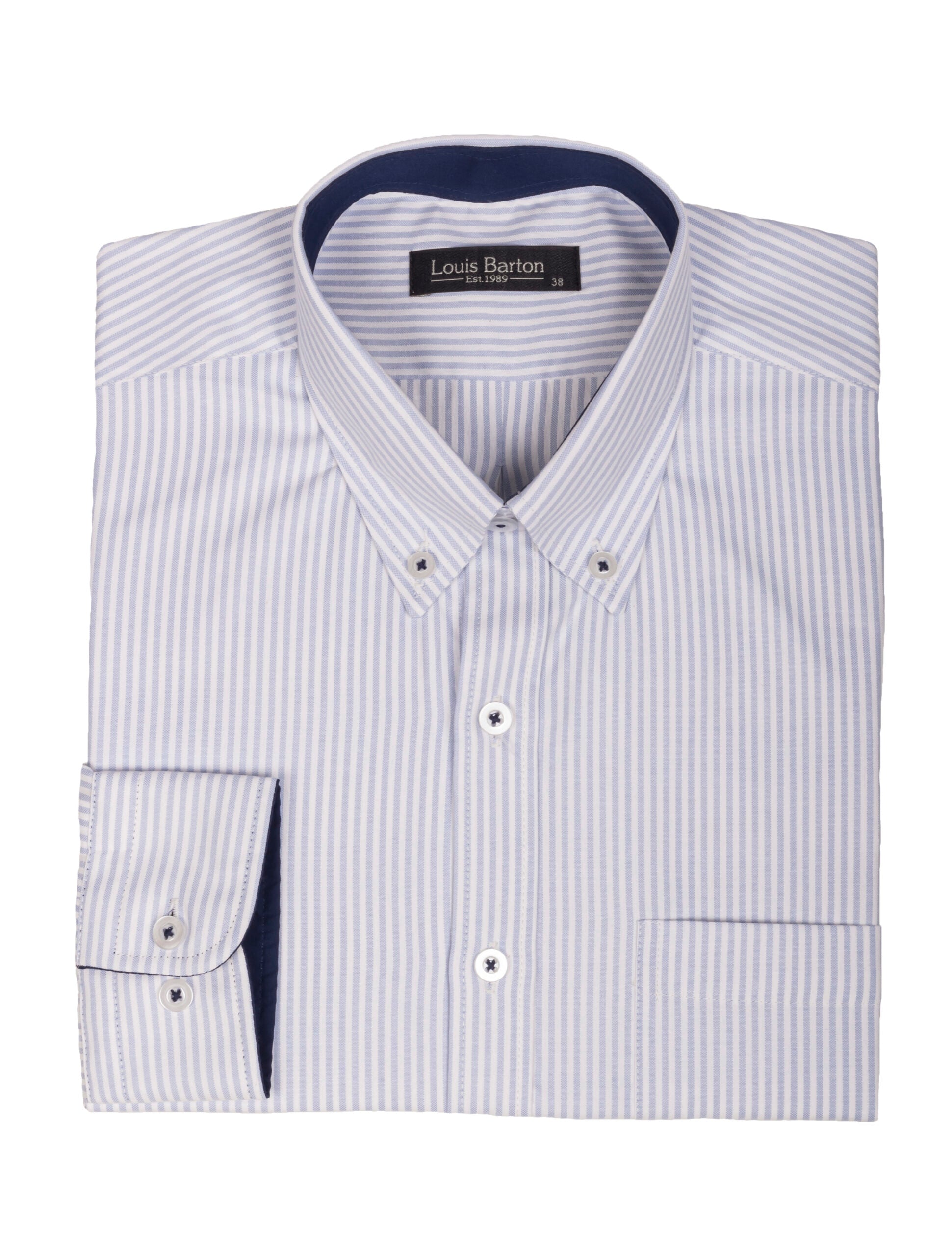 Camisa Oxford Manga Larga Regular Fit Rayas Azul Claro