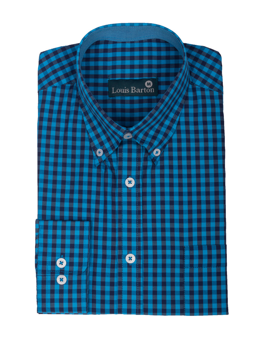 Camisa Manga Larga Cuadros Azules Oscuros y Claros - Moldería Clásica