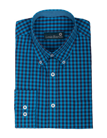 Camisa Manga Larga Cuadros Azules Oscuros y Claros - Moldería Clásica