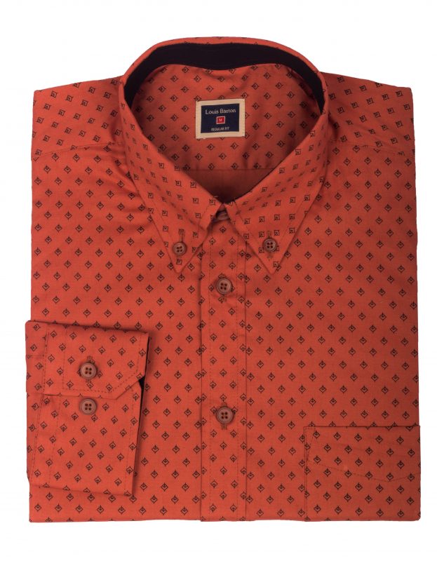 Camisa Terracota Manga Larga Miniprint Hojas Negras - Moldería informal