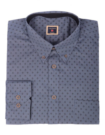 Camisa Azul Manga Larga Miniprint Hojas Negras - Moldería informal
