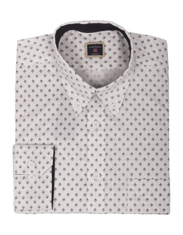 Camisa Blanca Manga Larga Miniprint Hojas Negras - Moldería informal