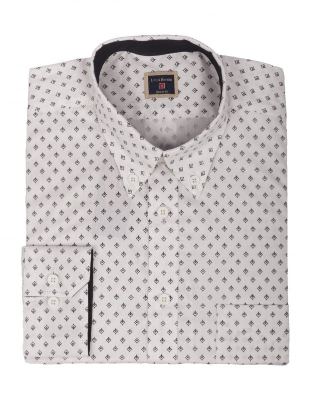 Camisa Blanca Manga Larga Miniprint Hojas Negras - Moldería informal