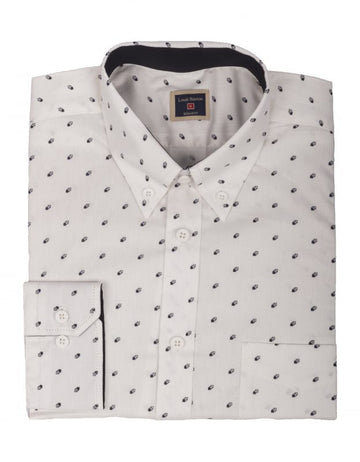 Camisa Blanca Manga Larga Miniprint Geométrico Negro - Moldería informal