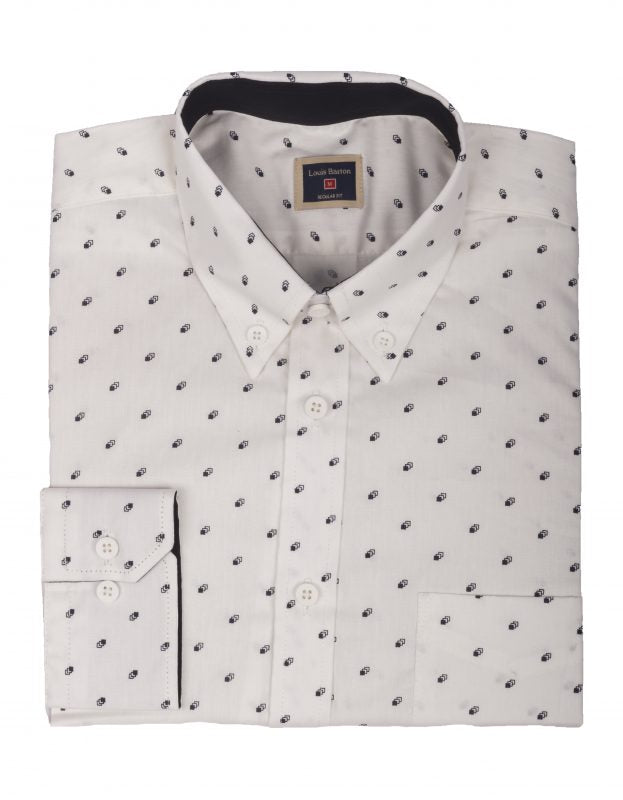 Camisa Blanca Manga Larga Miniprint Geométrico Negro - Moldería informal