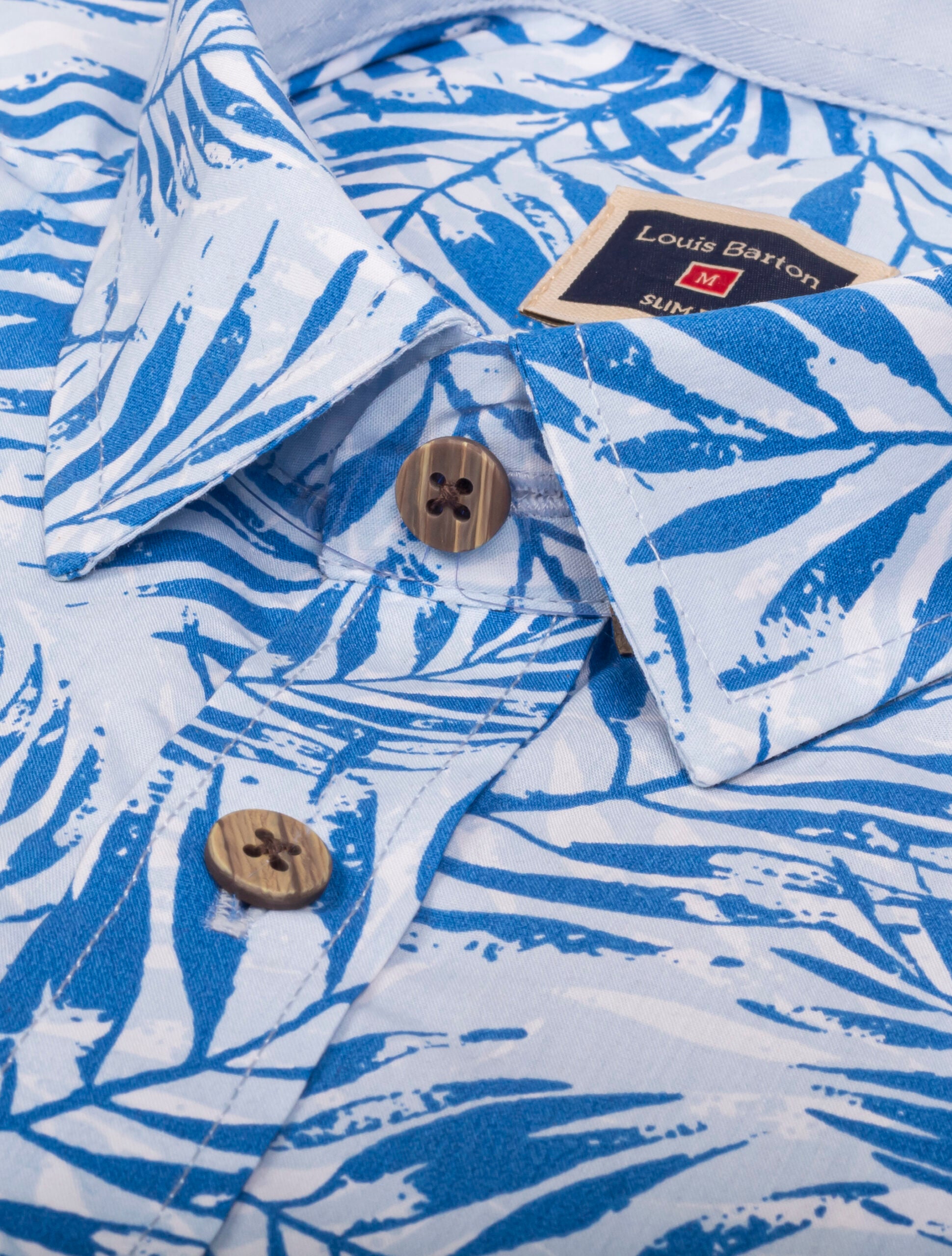 Camisa Manga Larga Estampado Hojas Azules - Moldería slim