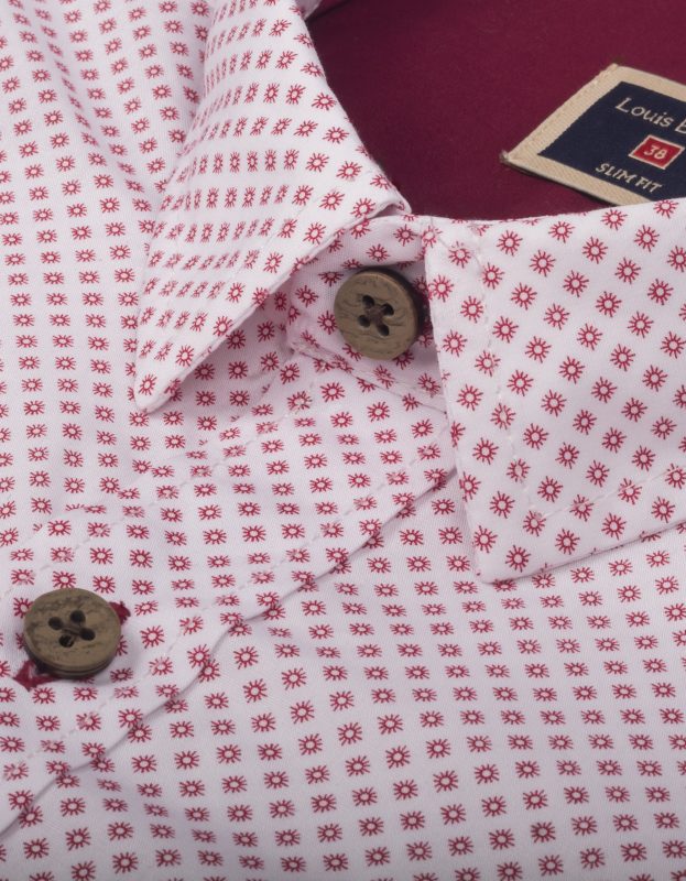 Camisa Manga Larga Estampada Rojo Botón Coco Charretera - Moldería slim