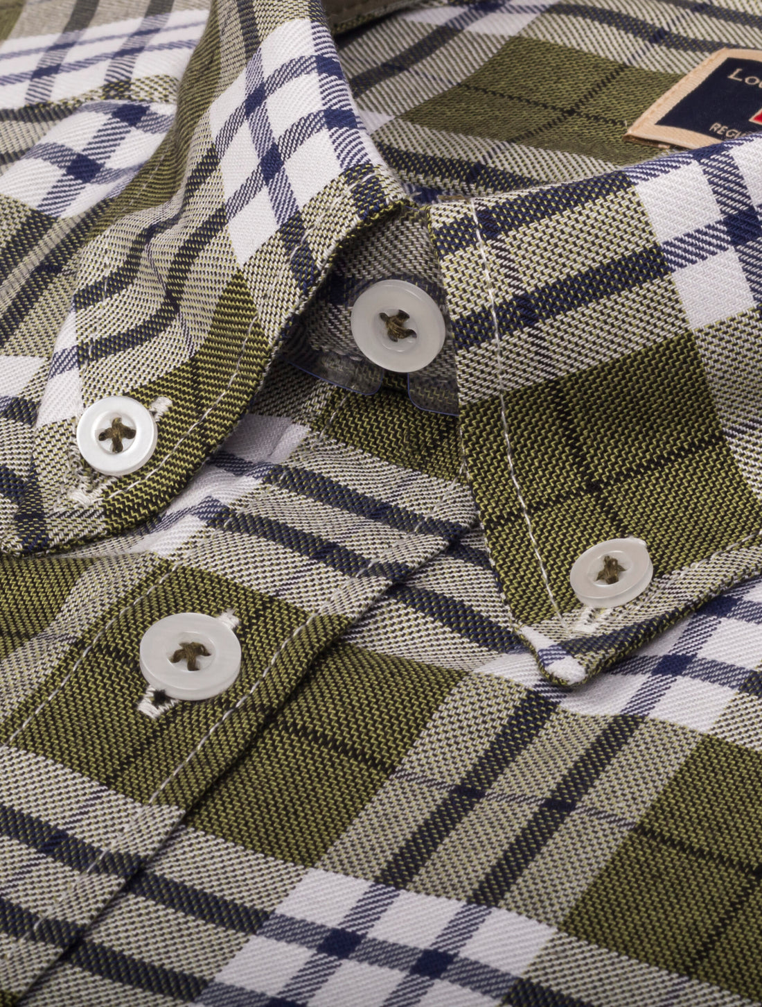 Camisa a Cuadros Manga Larga Blanca, Rayas Verdes y Azules - Moldería informal