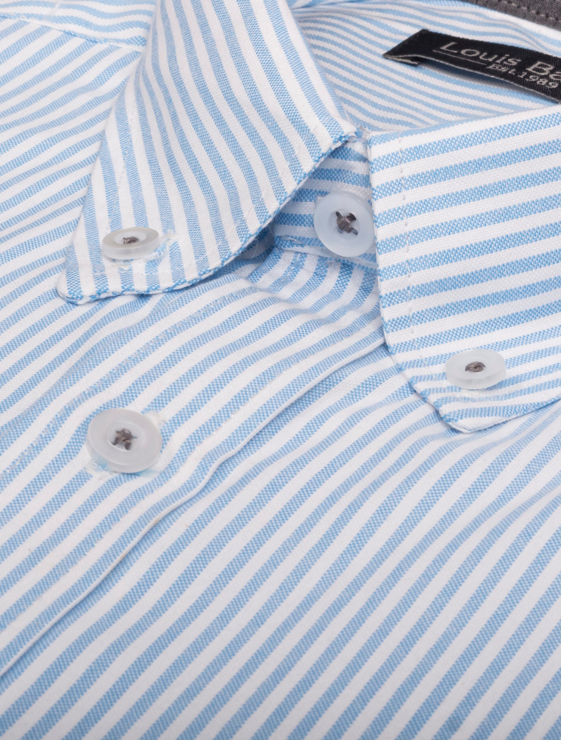 Camisa Oxford Manga Larga Regular Fit Rayas Azul Celeste