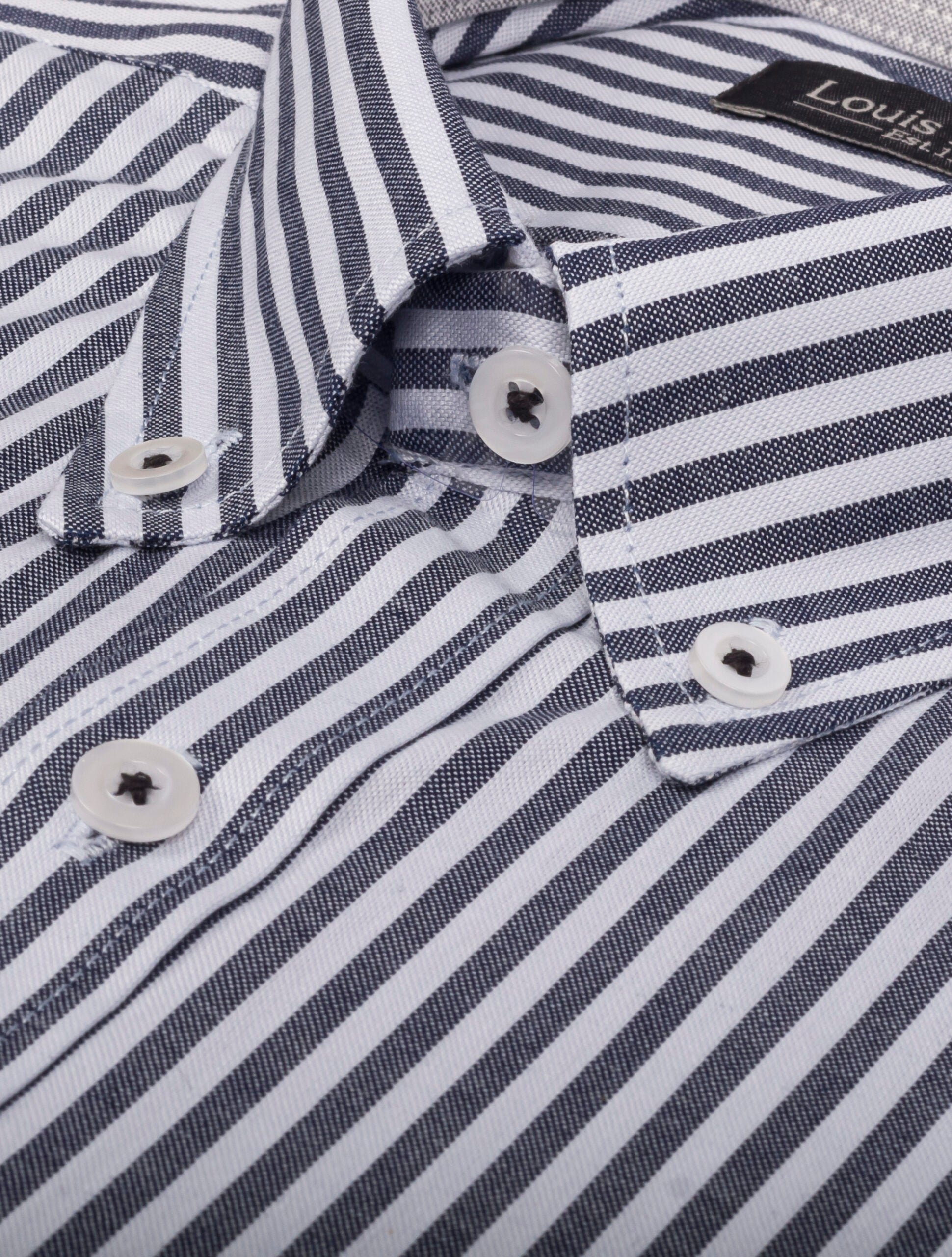 Camisa Oxford Manga Larga Regular Fit Azul Oscuro Rayas Gruesas Negras