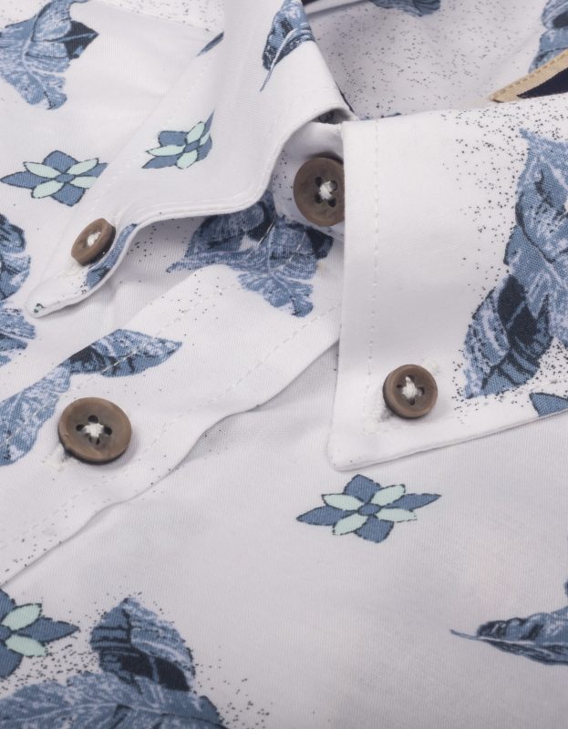 Camisa Manga Corta Flores Hawaianas Azules - Moldería informal
