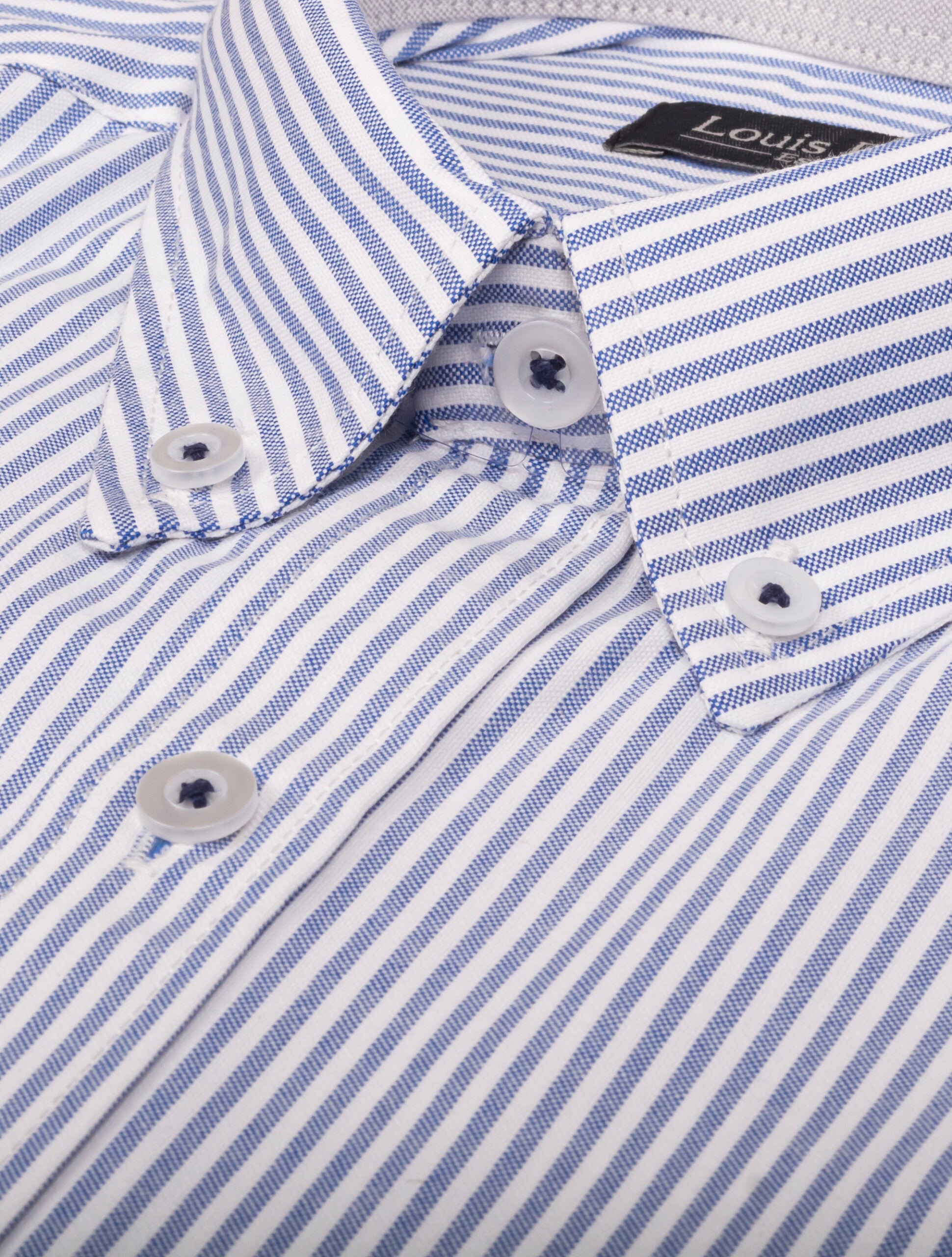 Camisa Oxford Manga Larga Regular Fit Rayas Azul Medio