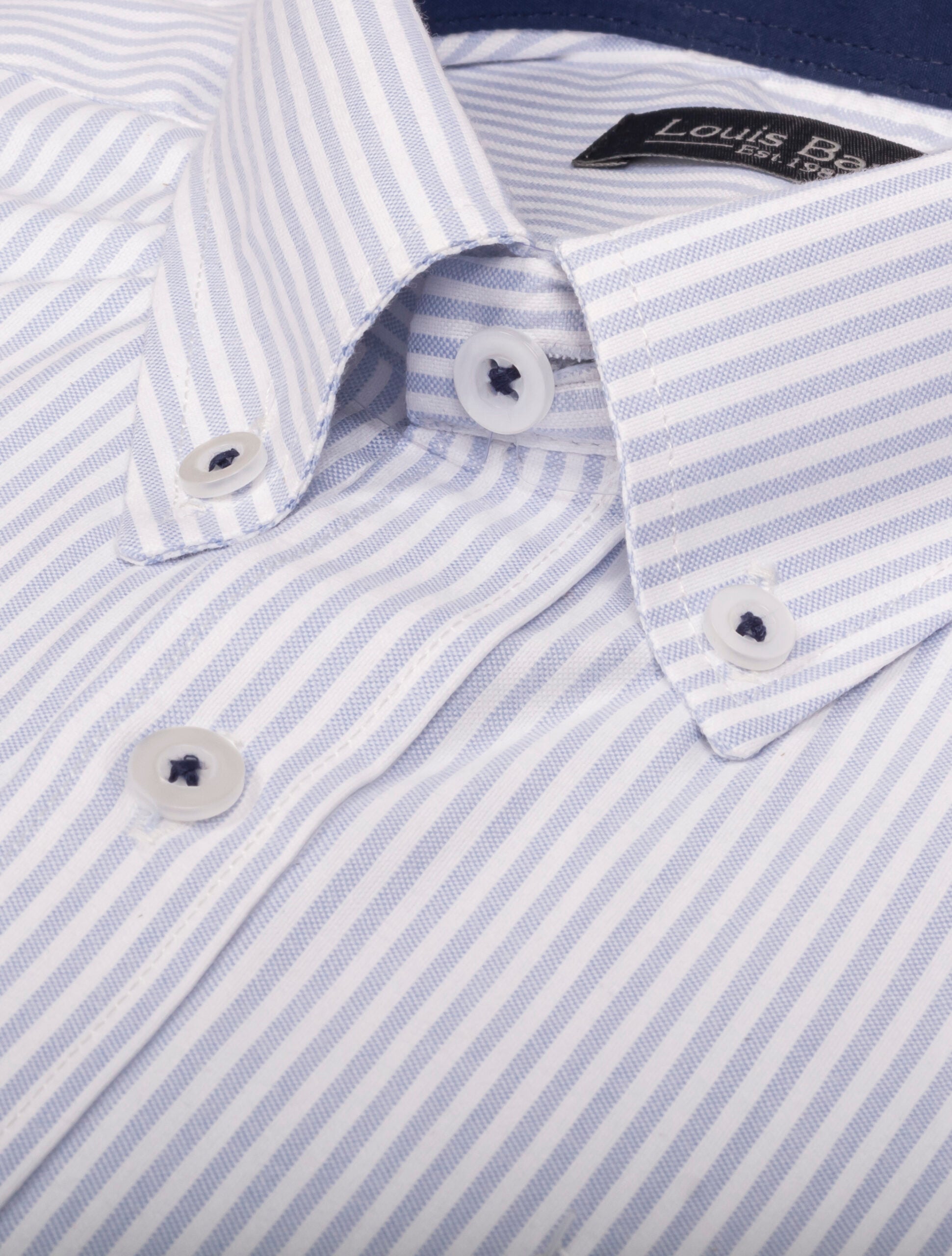 Camisa Oxford Manga Larga Regular Fit Rayas Azul Claro