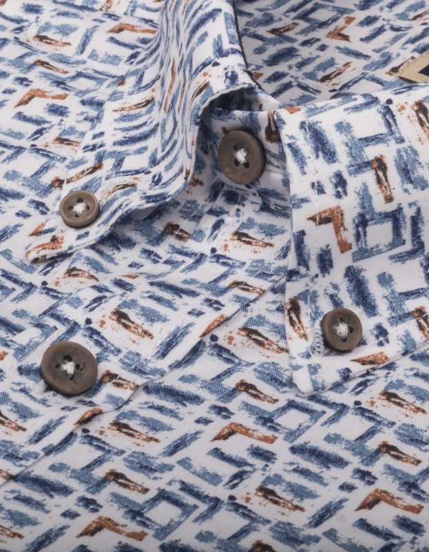 Camisa Manga Corta Print Abstracto Azul Y Ocre - Moldería informal