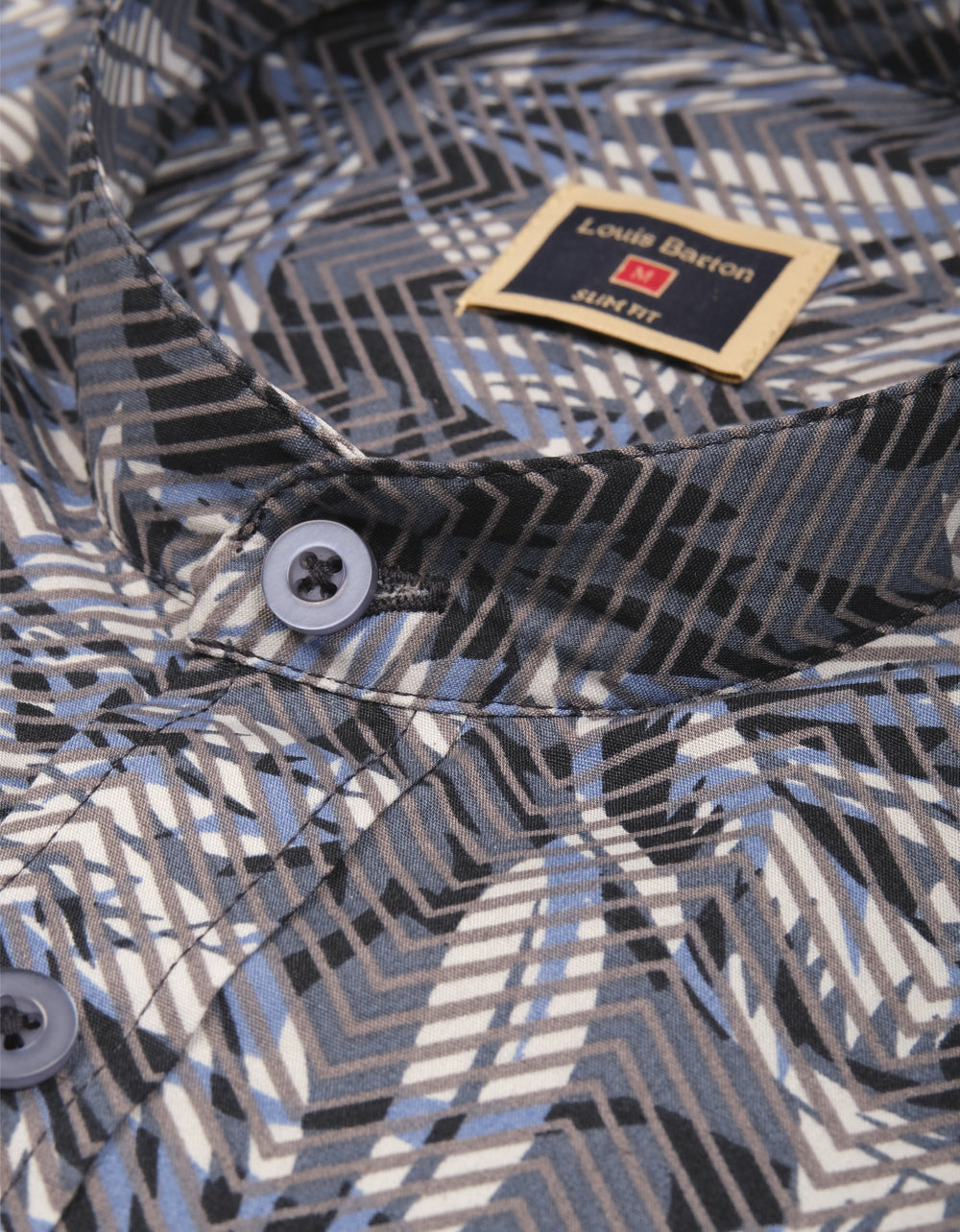 Camisa Manga Larga Cuello Neru Estampado Hojas Azules - Moldería slim