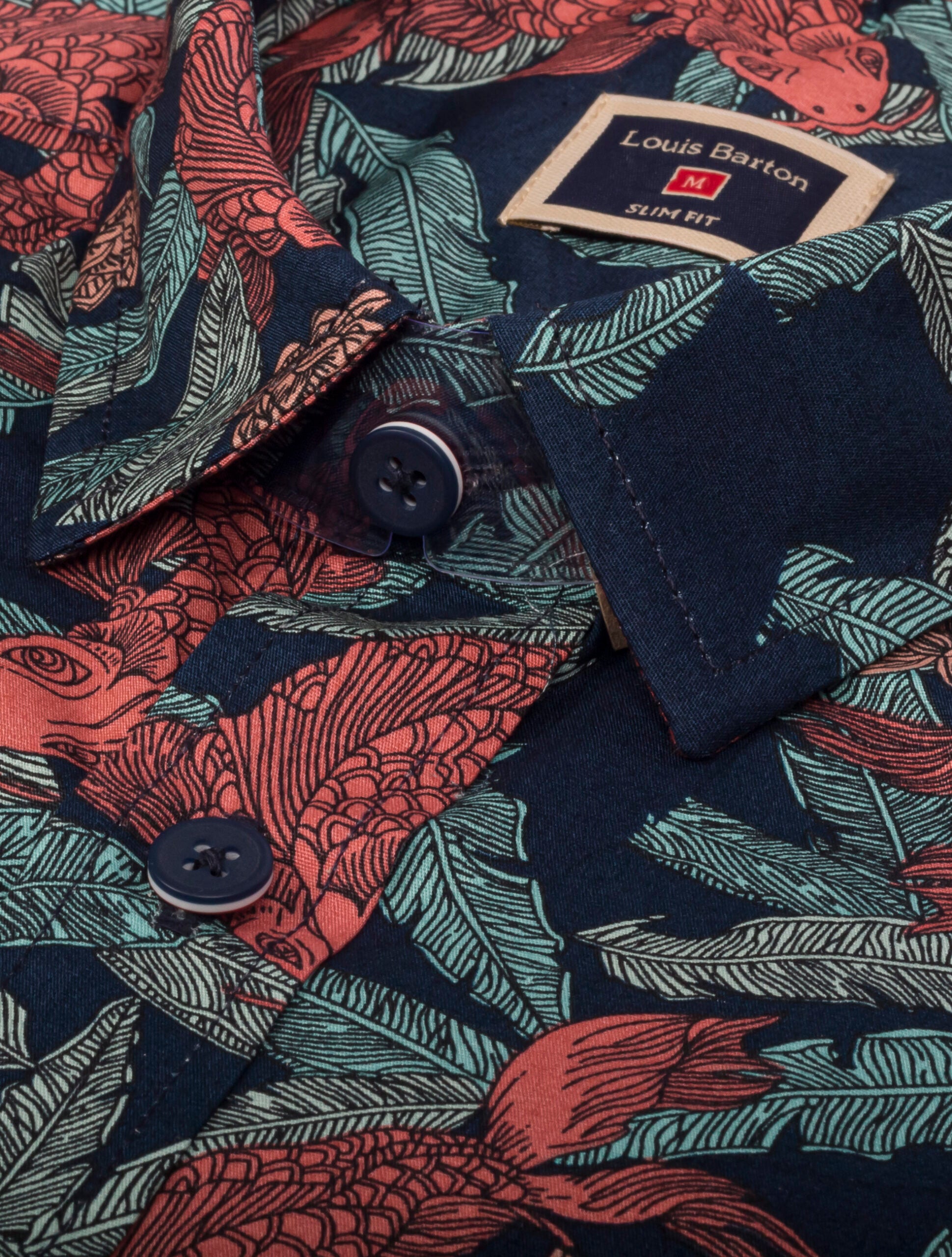 Camisa Manga Larga Azul Oscura Estampados Peces Azules - Moldería slim