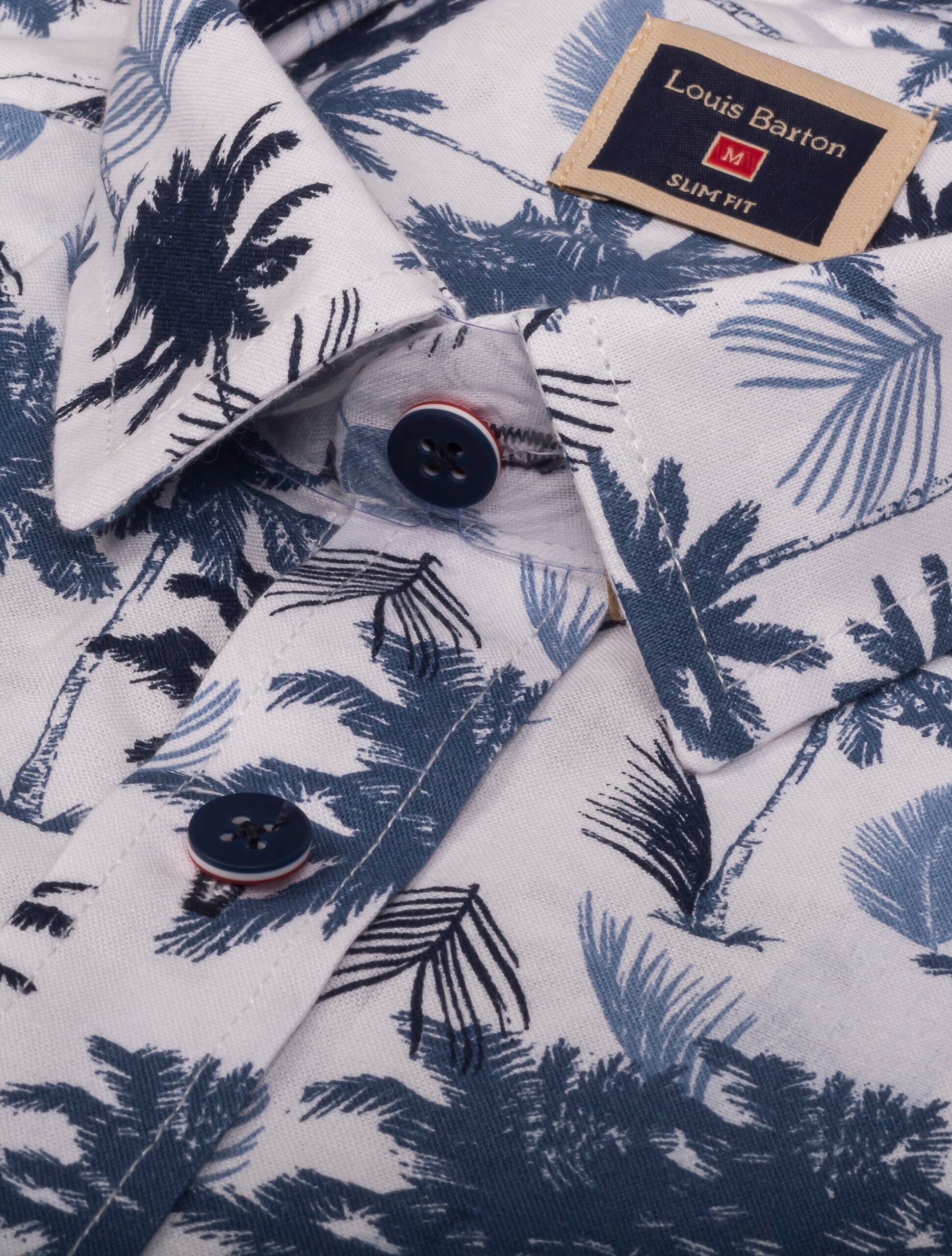 Camisa Manga Larga Print Palmas Tonos Azules