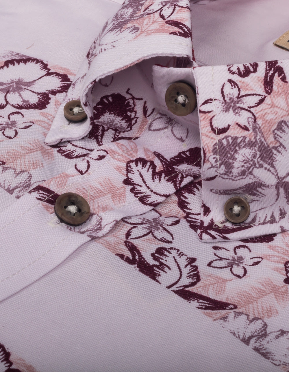 Camisa Manga Corta Franjas Blancas y Franjas Con Flores Vinotinto - Moldería informal