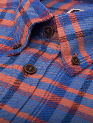 Camisa Manga Larga Leñadora Azul Clara Rayas Color Terracota - Moldería informal