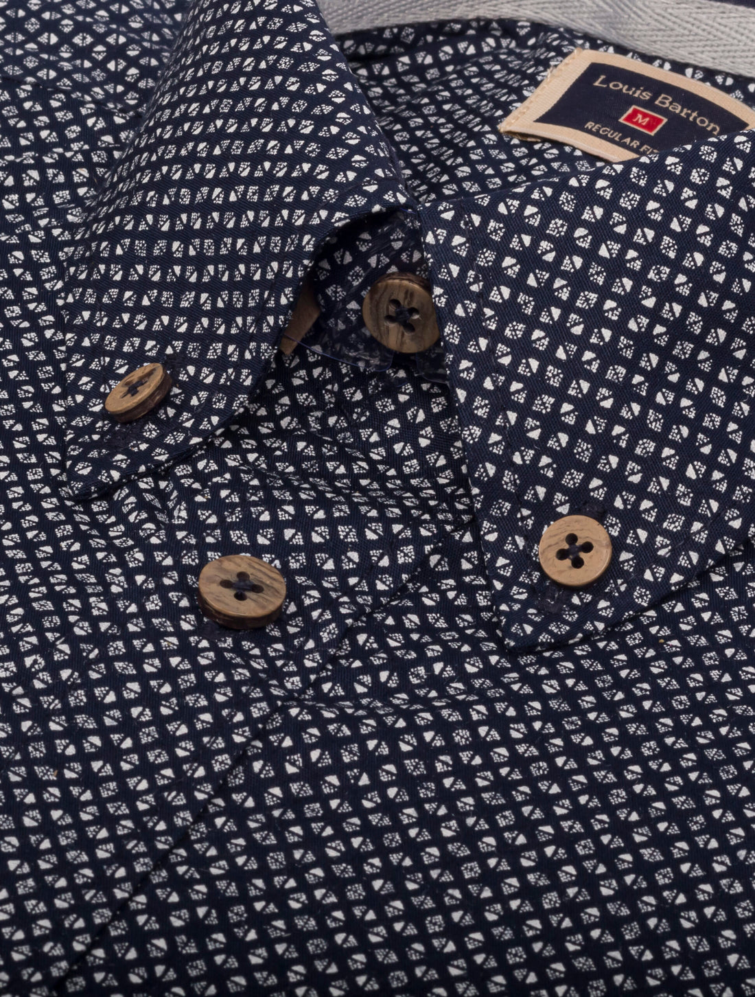Camisa Manga Larga Azul Oscura Miniprint Triángulos - Moldería informal
