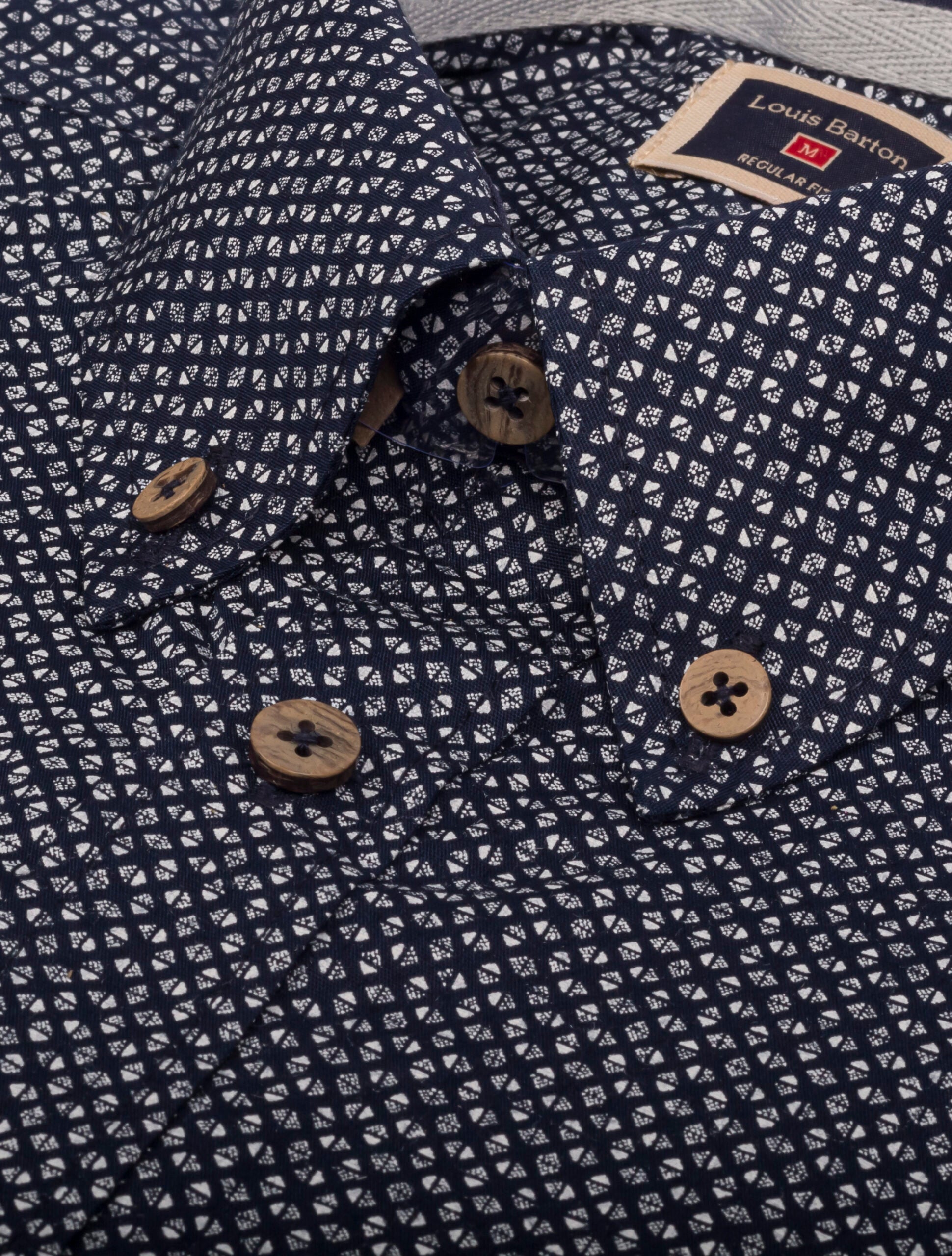 Camisa Manga Larga Azul Oscura Miniprint Triángulos - Moldería informal