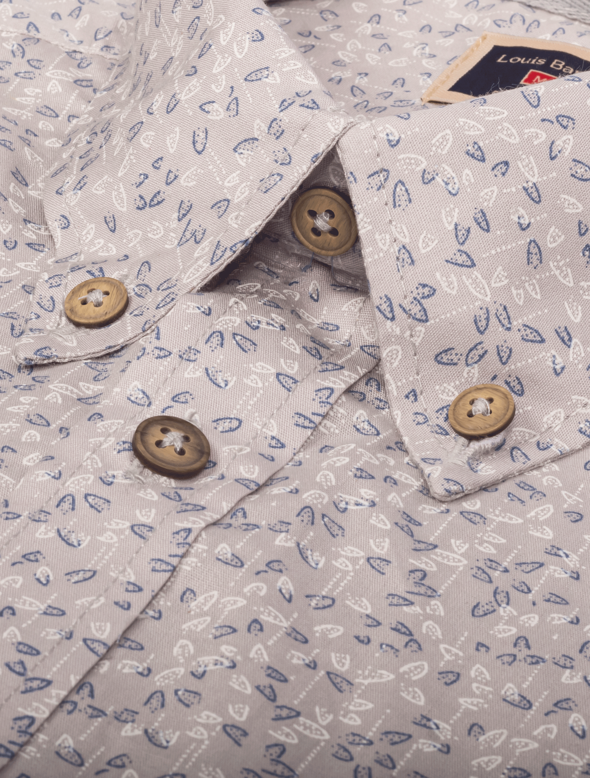 Camisa Manga Larga Gris Claro Miniprint Hojas - Moldería Informal