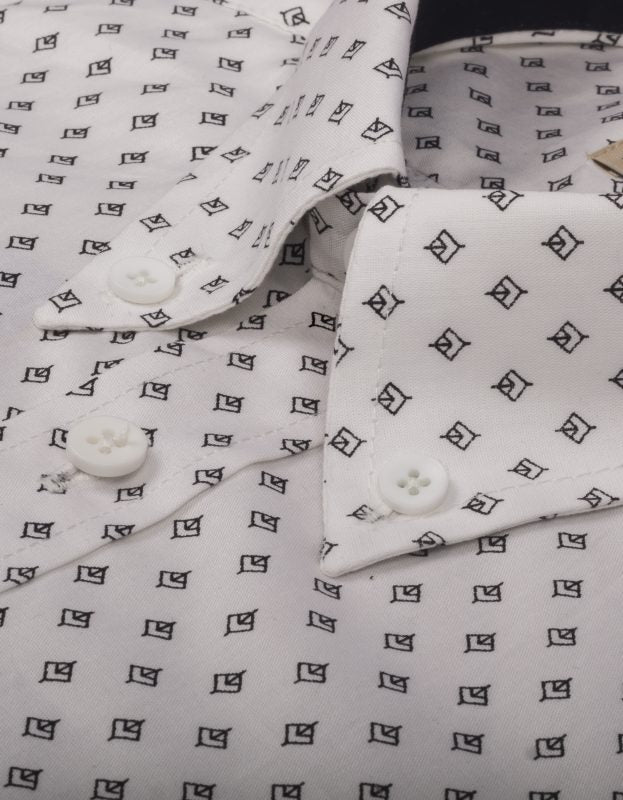 Camisa Blanca Manga Larga Miniprint Hojas Negras - Moldería informal