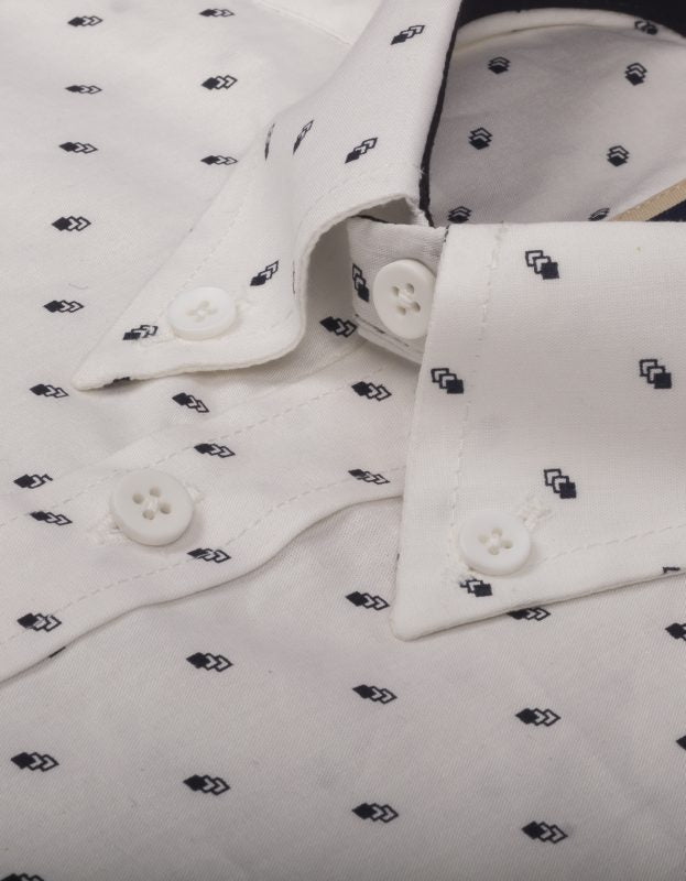 Camisa Blanca Manga Larga Miniprint Geométrico Negro - Moldería informal