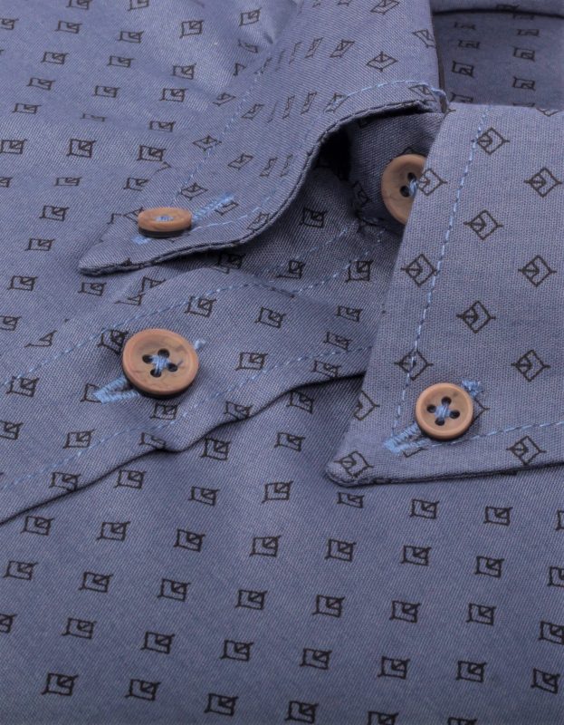 Camisa Azul Manga Larga Miniprint Hojas Negras - Moldería informal
