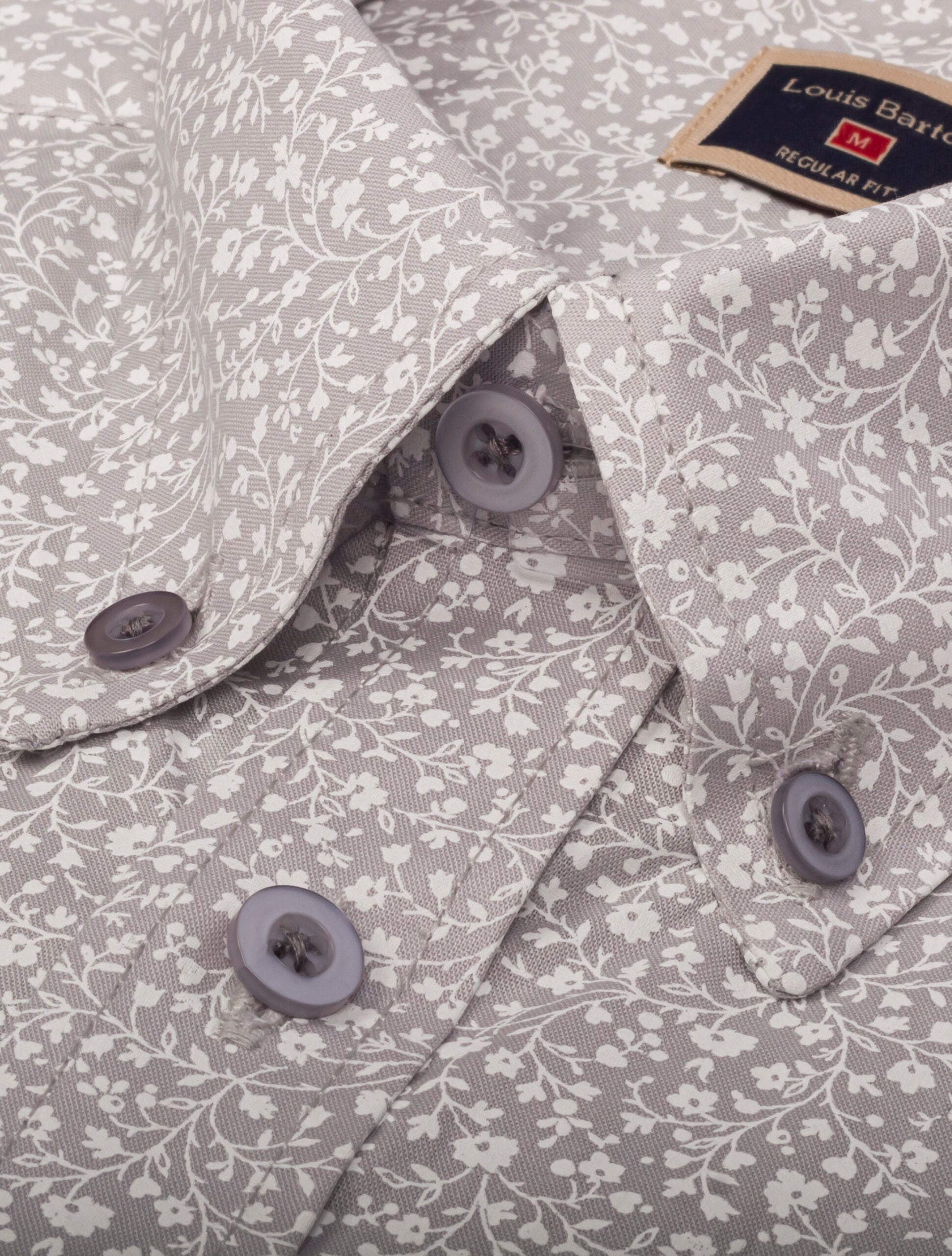 Camisa Manga Corta Gris Claro Print Flores Blancas - Moldería informal