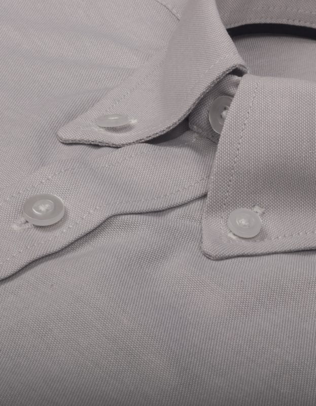 Camisa Oxford Manga Larga Gris Claro - Moldería clásica