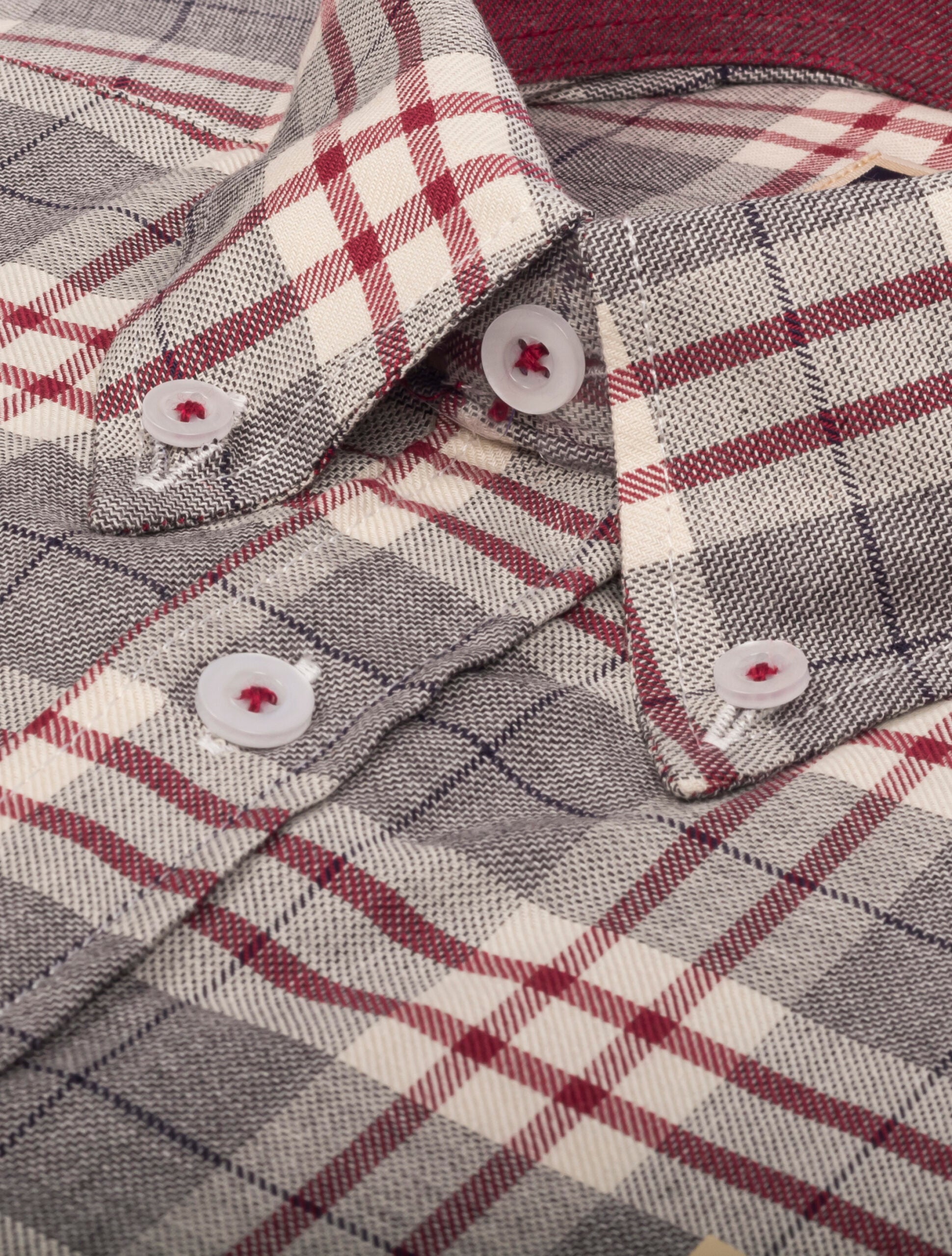 Camisa Manga Larga Gris, Beige y Rayas Vinotinto - Moldería informal