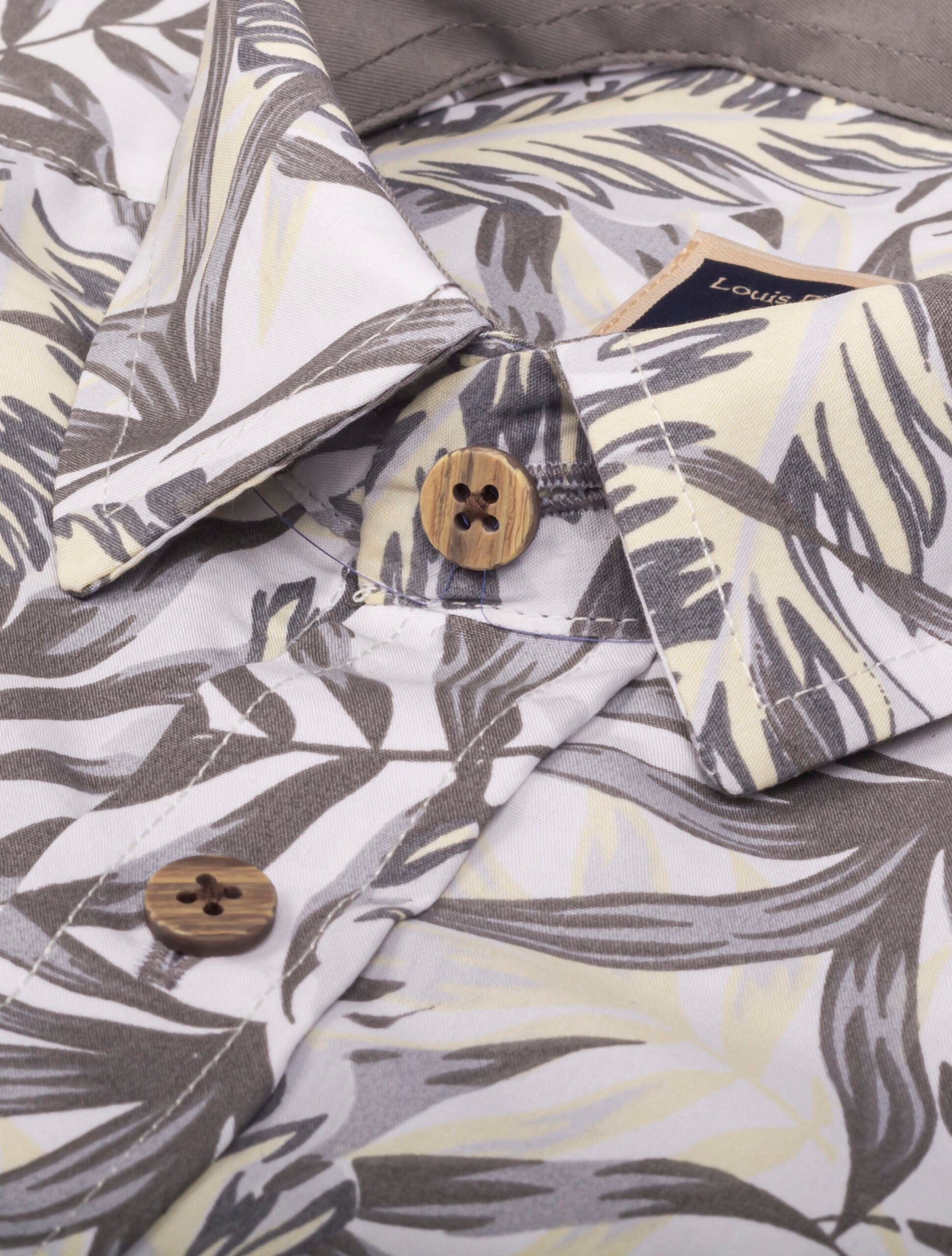 Camisa Manga Larga Estampado Hojas Gris Y Amarillo - Moldería slim